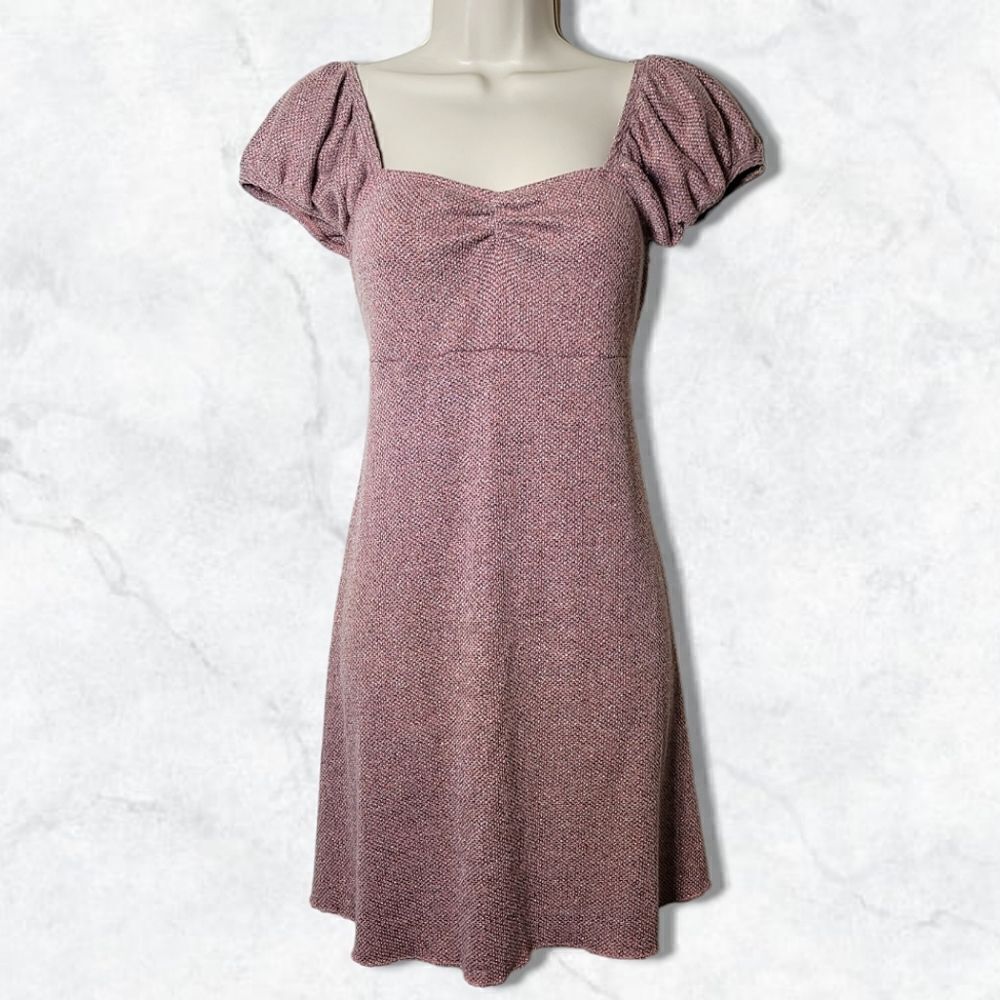 Luna Chix Dusty Pink Sparkly Sweetheart Puff Sleeve Keyhole Back Mini Dress